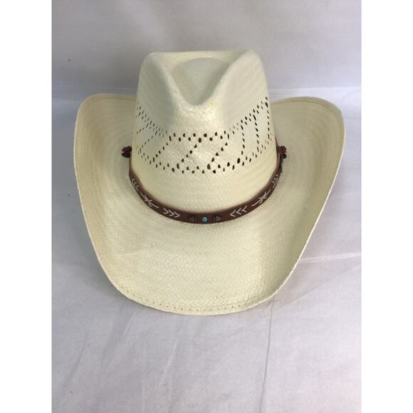 Stetson Womens Western Cowboy Hat Natural Size Large Reshaped Straw Vented Hat - Picture 1 of 10
